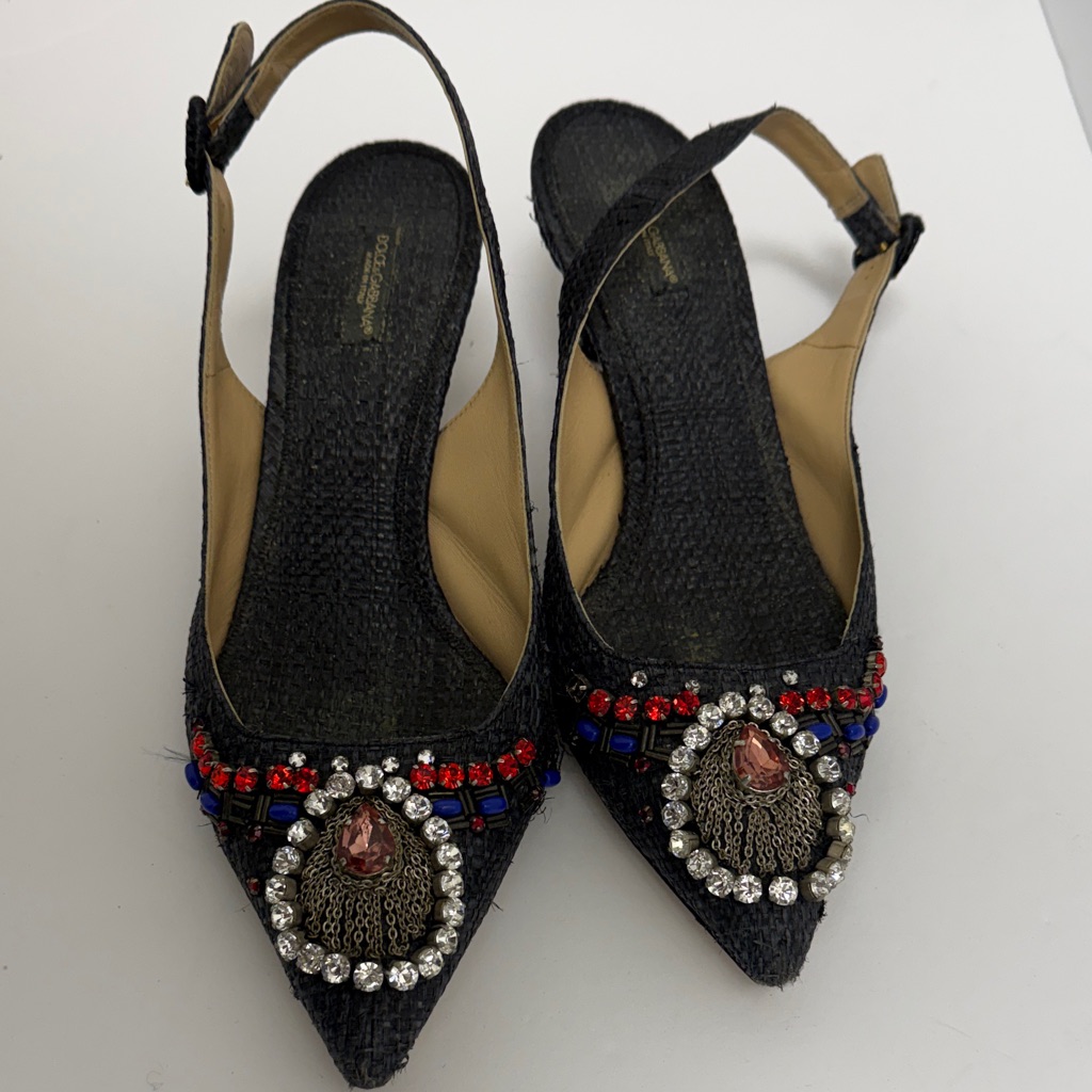 Dolce & Gabbana Black Embellished Slingback Heels